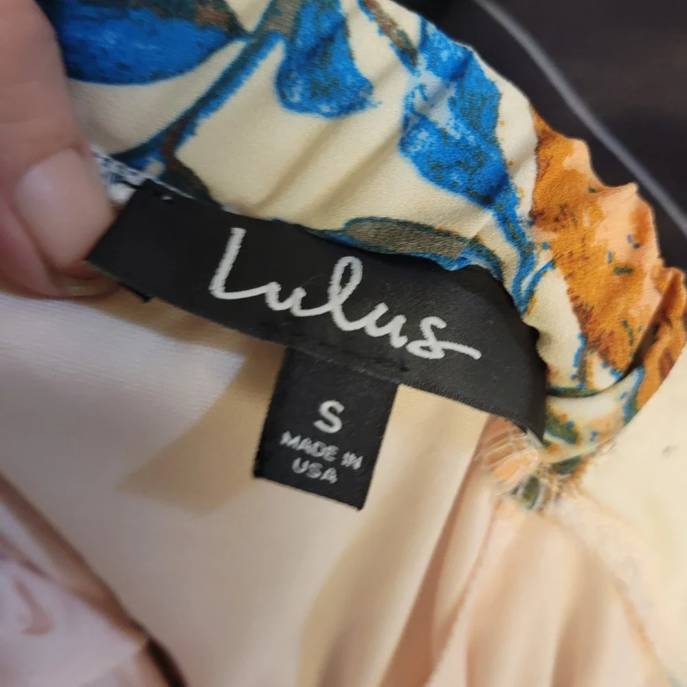 Lulus Women's S Floral Maxi Skirt Blush Blue High Slit Lined Wedding Guest
